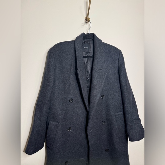 Theory Melton double-breasted wool blend coat charcoal grey - Picture 7 of 8